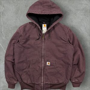 Vintage Carhartt WJ130 DPM Purple Quilted Hooded Duck Canvas Jacket - Medium